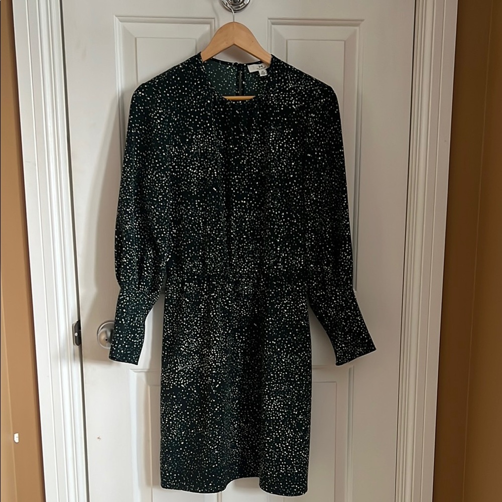 H by HALSTON Elegant Dark Green and White Women's Dress NWOT